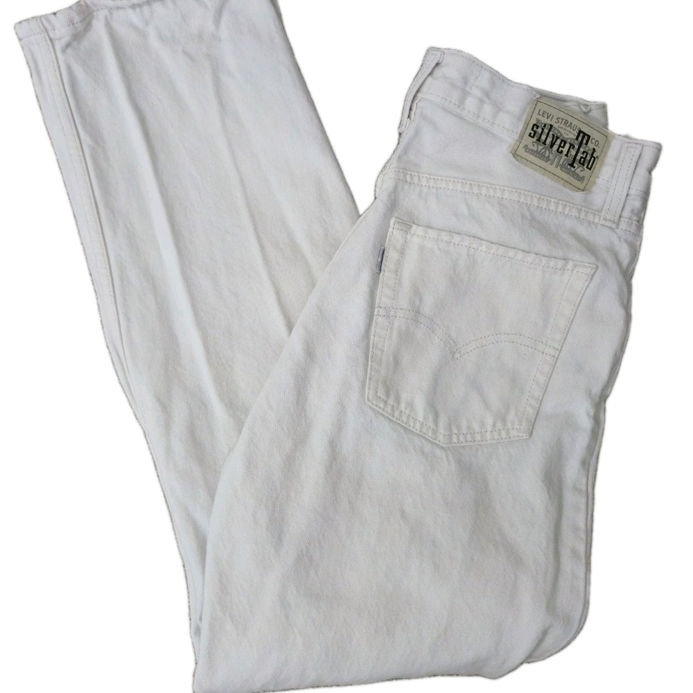 Levis SilverTab 94 Baggy Jeans Womens 28 White High Rise Straight Distressed